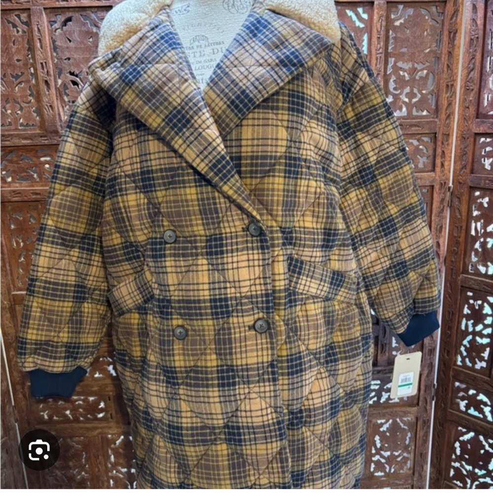 Levi’s Quilted Plaid Double Breasted Fleece Jacket with Cream Collar L - Picture 11 of 15